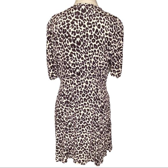 Something Navy Leopard Print Button Minidress Puff Sleeve Size Large NWOT - Picture 8 of 15